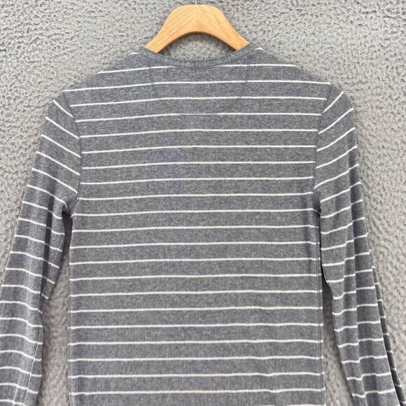 Ralph Lauren Top Womens Small Gray Striped 1/4 Button Long Sleeve Knit Stretch - Picture 4 of 11
